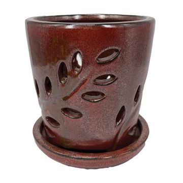 BORDER CONCEPTS Orchid Pot with Attached Saucer 'Fern Frond' Copper