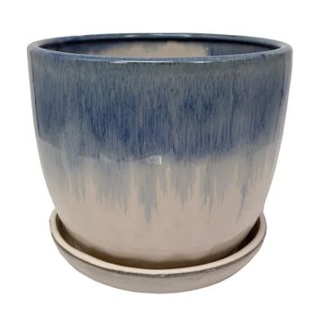 BORDER CONCEPTS Calista Pot with Attached Saucer 'Deep Azure Fog'