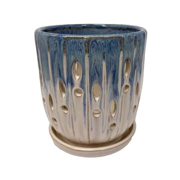 BORDER CONCEPTS Orchid Pot with Attached Saucer 'Calanth' Skyfall & Cotton