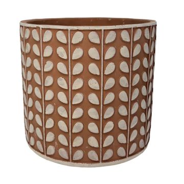 BORDER CONCEPTS Bi-Leaf Stripe Cylinder Planter 'Cream & Terracotta"