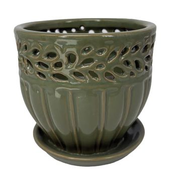 BORDER CONCEPTS Orchid Pot with Attached Saucer 'Lace Ring' Grass