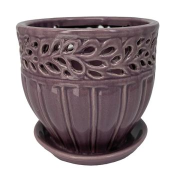 BORDER CONCEPTS Orchid Pot with Attached Saucer 'Lace Ring' Lavender