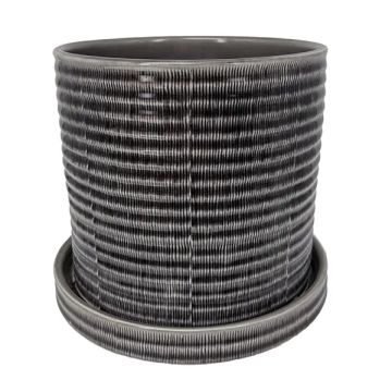 BORDER CONCEPTS Burin Etched Pot with Attached Saucer 'Charcoal'