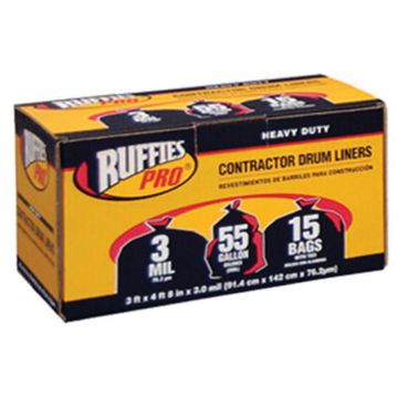 Ruffies Pro 55 Gallon Heavy Duty Contractor Drum Liners, 15 pack