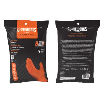 Gloveworks® Disposable Gloves One Size Fits All, 8 mil Palm, Nitrile, Powder-Free, Orange, 6 pack