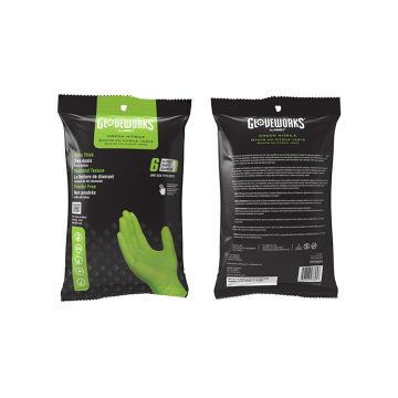 Gloveworks® Disposable Gloves One Size Fits All, 8 mil Palm, Nitrile, Powder-Free, Green,  6 pack