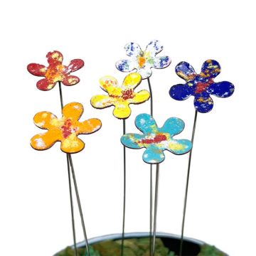 Clever Goods Handmade Enamel Copper Flowers 5 Petal Plant Stake Pick, Assorted colors