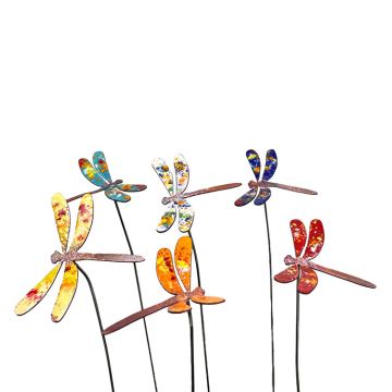 Clever Goods Handmade Enamel Copper Dragonflies Small Plant Stake Pick, Assorted colors