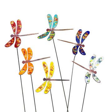 Clever Goods Enamel Copper Dragonflies Large Plant Stake Pick, Assorted colors