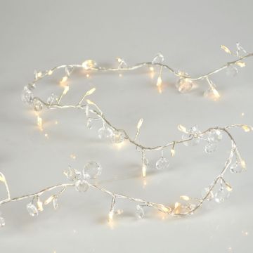Holiday Bright Lights Crystal Garland with Micro Warm White 40 Lights Silver Wire 3.5 FT