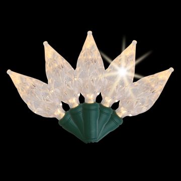 Holiday Bright Lights LED C6 Diamond Cut Warm White Twinkle 50 Lights Green Cord 25FT