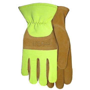 Midwest Quality Gloves Leather/Spandex Brown/Green Gloves, Medium