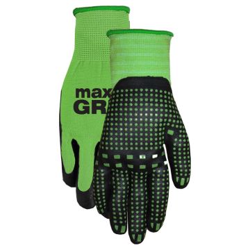 Midwest Quality Gloves Max Grip Nitrile Work Glove Black/Green Grip Gloves, Small