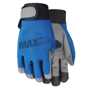 Midwest Quality Gloves Max Resistant Synthetic Leather Blue Gloves, Medium