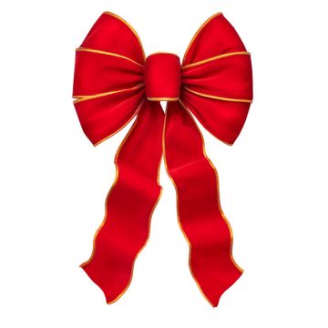 Holiday Trims Bow Red Velvet with Gold Braid Edge 7 Loop 10x18IN