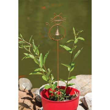 Ancient Graffiti, Flamed Metal Cat with Bell Garden Stake 27IN