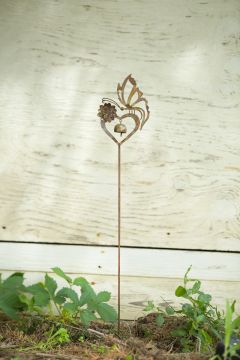 Ancient Graffiti, Flamed Butterfly on Heart Garden Stake