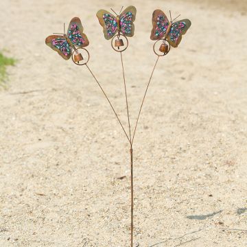 Multicolored Floral Triple Butterfly Garden Stake, 38"