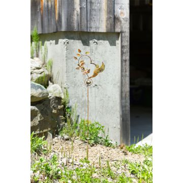 Ancient Graffiti, Flamed Metal Hummingbird Heart with Bell Garden Stake 38IN