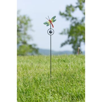Ancient Graffiti, Metal Multicolor Dragonfly with Bell Garden Stake 29IN