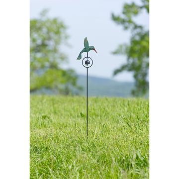 Ancient Graffiti, Metal Multicolor Hummingbird with Bell Garden Stake 29IN