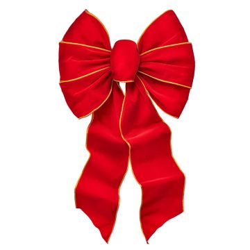 Red Velvet with Gold Braid Edge Deluxe Wired Bow 7 Loops