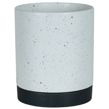 Round Speckled Rice Color Pottery with Black Saucer, 6"