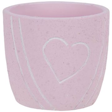 Round Pink Heart Design Cement Pottery, 4.75"