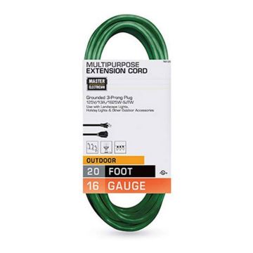 MASTER ELECTRICIAN Outdoor Multi-Purpose Extension Cord Grounded 3-Prong Plug 16/3 Gauge Green 20FT