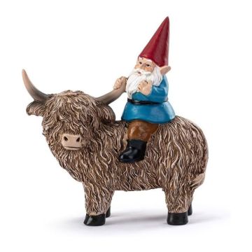 Napco Whimsical Gnome Riding Highland Cow