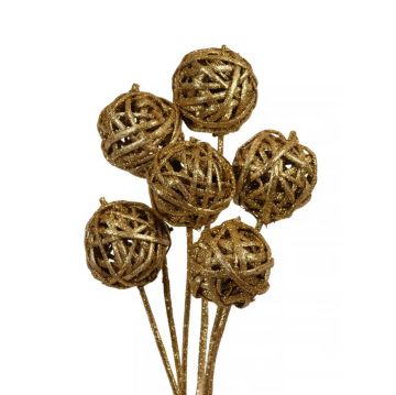 Kamboi Balls, Gold Glitter, 3 Stems