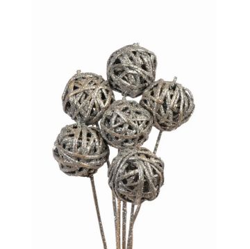 Kamboi Balls, Silver Glitter, 3 Stems