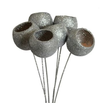 Bell Cups, Silver Glitter, 7 stems