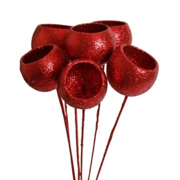 Bell Cups, Red Glitter, 7 Stems
