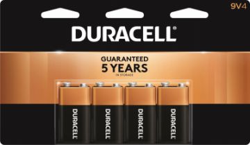 DURACELL Alkaline Batteries, 9-Volt, 4-Pk.   