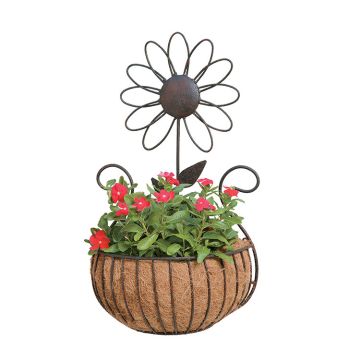 Deer Park Ironworks® Daisy Wall Basket Natural Patina - 15in L x 9in W x 25in H - Coco Liner Included