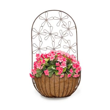 Deer Park Ironworks® Multi-Daisy Wall Basket Natural Patina - 14in L x 9in W x 25in H - Coco Liner Included