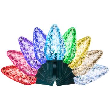RGB Celebrations Brilliant LED C9 Faceted RGB Color-Changing 50 Lights Green Cord 33FT