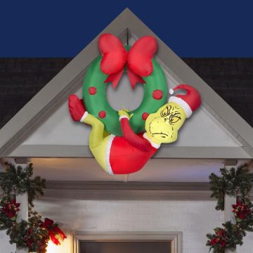 GEMMY The Grinch™ Airblown® Hanging from Wreath