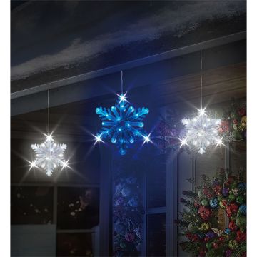 Glenhaven Home & Holiday LED  Snowflake Icicle Lights Blue & Pure White 10 Drops 9FT
