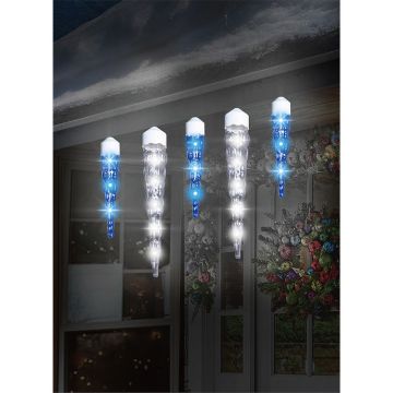 Glenhaven Home & Holiday LED Jumbo Twinkling Icicle Lights Blue & Pure White 16 Drops 15FT