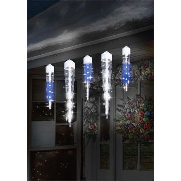 Glenhaven Home & Holiday LED Jumbo Cascading Icicle Lights Blue & Pure White 10 Drops 9FT