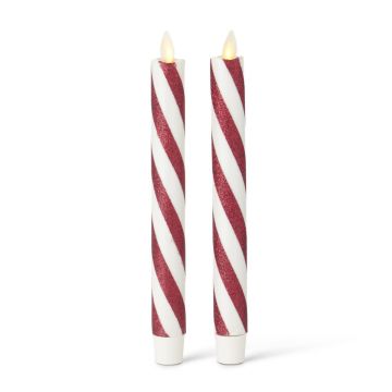 K&K Interiors Burgundy & White Wax Luminara Indoor Taper Candles, 9.5", 2pk