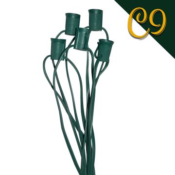 Holiday Bright Lights C9 Bulbs 72IN Spacing 5 Drops on Green Wire 26FT Reel