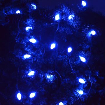 Holiday Bright Lights LED C9 Facet Blue 75 Lights Green Cord 74FT