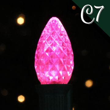 Holiday Bright Lights, C7 LED Faceted Bulbs Pink, 25 pack