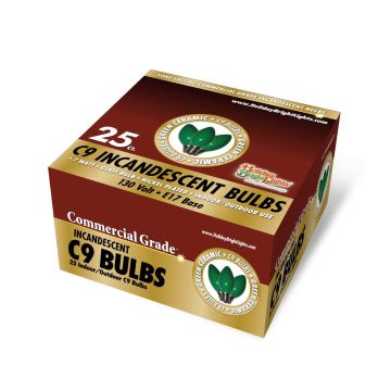 Holiday Bright Lights, C9 7 Watt Incandescent Ceramic Bulbs Green, 25 pack