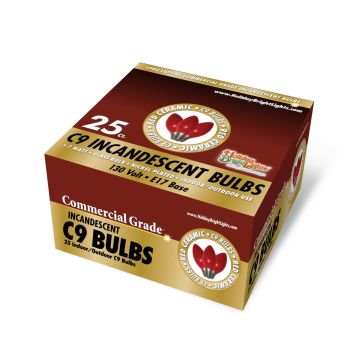 Holiday Bright Lights, C9 7 Watt Incandescent Ceramic Bulbs Red, 25 pack