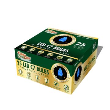 Holiday Bright Lights, C7 LED Faceted Bulbs Blue, 25 Pack