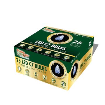 Holiday Bright Lights, C7 LED Faceted Bulbs Cool White, 25 Pack